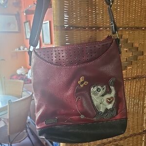 Chala Burgundy and Black Cat Shoulder Bag
